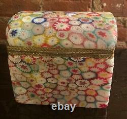 Vintage Murano Glass Fratelli Toso Millefiori Trinket Box Vanity Casket Trunk