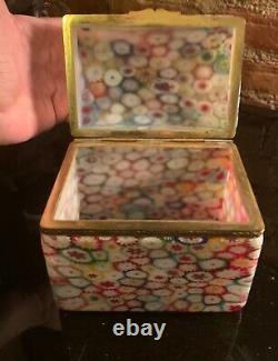 Vintage Murano Glass Fratelli Toso Millefiori Trinket Box Vanity Casket Trunk