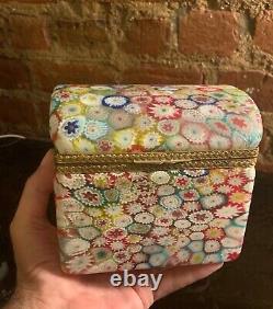 Vintage Murano Glass Fratelli Toso Millefiori Trinket Box Vanity Casket Trunk