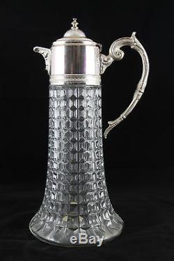 Vintage Ornate Glass & Silverplate Pitcher Carafe Victorian Art Glass Italy
