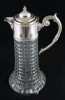 Vintage Ornate Glass & Silverplate Pitcher Carafe Victorian Art Glass Italy