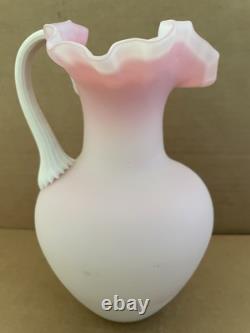 Vintage PEACHBLOW Victorian Art Glass Pitcher PINK / WHITE