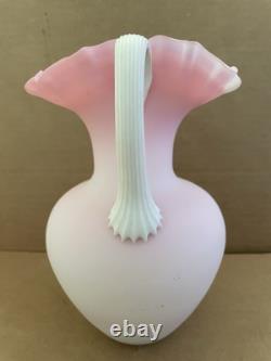 Vintage PEACHBLOW Victorian Art Glass Pitcher PINK / WHITE