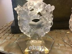 Vintage Pair LALIQUE Crystal Candleholder Mesanges Circa 1940's Signed 7