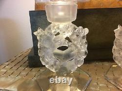 Vintage Pair LALIQUE Crystal Candleholder Mesanges Circa 1940's Signed 7