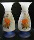 Vintage Pair Of Hand Painted Victorian Bristol Glass Poinsettia Vases 11.13 Exc
