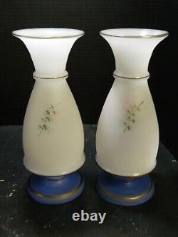 Vintage Pair Of Hand Painted Victorian Bristol Glass Poinsettia Vases 11.13 Exc