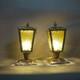 Vintage Pair Victorian Art Deco Outdoor Lanterns Ornate Brass & Amber Glass