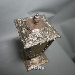 Vintage Pair Victorian Art Deco Outdoor Lanterns Ornate Brass & Amber Glass
