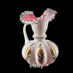 Vintage Rare Fenton Tyndale Peach Crest Water Pitcher Gold Roses & Ruffled Edge