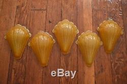 Vintage Riddle Ceiling Light Fixture with 5 Glass Slip Shades Victorian Art Deco