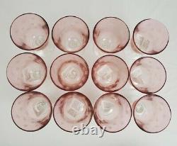 Vintage SC Line Italy Etched Pink Floral Wine Water Glass Goblet Set of 12