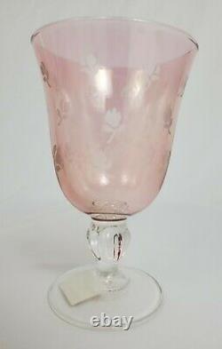 Vintage SC Line Italy Etched Pink Floral Wine Water Glass Goblet Set of 12