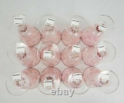 Vintage SC Line Italy Etched Pink Floral Wine Water Glass Goblet Set of 12