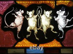 Vintage Stained Glass Fragment of Dancing Mice, Victorian, Medieval, Arts, Crafts