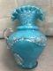 Vintage Victorian Glass Blue Vase Applied Handle Leaves Silver Mica Silvercrest