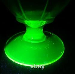 Vintage Vaseline Uranium Art Glass Covered Compote Hand Painted Victorian Dish