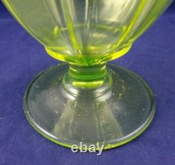 Vintage Vaseline Uranium Art Glass Covered Compote Hand Painted Victorian Dish