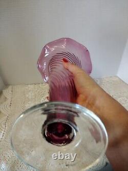 Vintage Victorian 12 Cranberry be Swirl Glass Vase with Ruffled Opening Clear