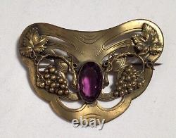 Vintage Victorian Art Nouveau George Steere Sash Pin Large Grapes Purple Stone