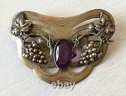 Vintage Victorian Art Nouveau George Steere Sash Pin Large Grapes Purple Stone