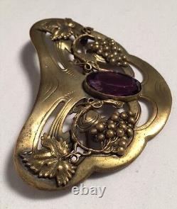 Vintage Victorian Art Nouveau George Steere Sash Pin Large Grapes Purple Stone