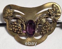 Vintage Victorian Art Nouveau George Steere Sash Pin Large Grapes Purple Stone