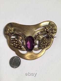 Vintage Victorian Art Nouveau George Steere Sash Pin Large Grapes Purple Stone