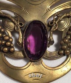 Vintage Victorian Art Nouveau George Steere Sash Pin Large Grapes Purple Stone