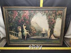 Vintage Victorian Art Print Litho Enchantment Ladies In Garden Framed Glass