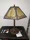 Vintage Victorian Arts & Crafts Nouveau Signed Miller Slag Glass Lamp Filigree
