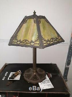 Vintage Victorian Arts & Crafts nouveau Signed Miller Slag Glass Lamp Filigree