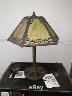 Vintage Victorian Arts & Crafts nouveau Signed Miller Slag Glass Lamp Filigree