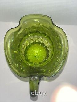 Vintage Victorian Blown Glass Green Optic Pitcher Hand Painted Enamel & Gold