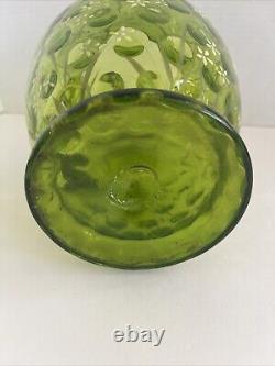 Vintage Victorian Blown Glass Green Optic Pitcher Hand Painted Enamel & Gold