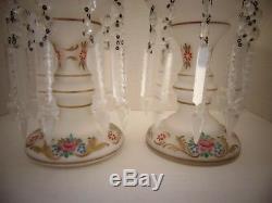 Vintage Victorian Bohemian Floral Vases Glass Crystal Drop Chandelier Prisms