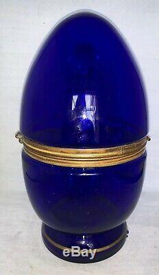 Vintage Victorian Czechoslovakian Egg Shape Cordial Vodka Bar Set Cobalt Blue