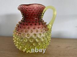 Vintage Victorian Hobbs Brockunier Rubina Verde Hobmail Art Glass Pitcher 8