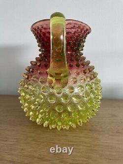 Vintage Victorian Hobbs Brockunier Rubina Verde Hobmail Art Glass Pitcher 8