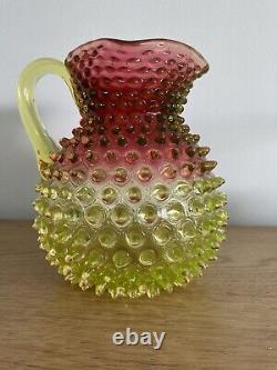 Vintage Victorian Hobbs Brockunier Rubina Verde Hobmail Art Glass Pitcher 8