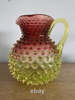 Vintage Victorian Hobbs Brockunier Rubina Verde Hobmail Art Glass Pitcher 8