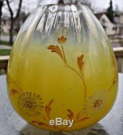 Vintage Victorian Kerosene Oil Banquet Lamp Art Glass Enameled Shade Globe