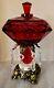 Vintage Viking Ruby Glow Diamond Point Candy Dish Marble Brass Pedestal 12h