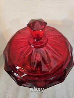 Vintage Viking Ruby Glow Diamond Point Candy Dish Marble Brass Pedestal 12H