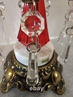 Vintage Viking Ruby Glow Diamond Point Candy Dish Marble Brass Pedestal 12H