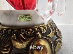 Vintage Viking Ruby Glow Diamond Point Candy Dish Marble Brass Pedestal 12H