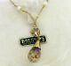 Vintage Gold Victorian Art Deco Lavaliere Floating Opal Glass Charm Necklace