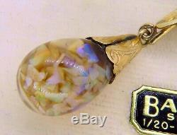 Vintage gold VICTORIAN ART DECO LAVALIERE FLOATING OPAL GLASS CHARM necklace