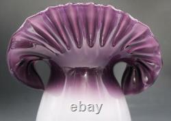 Vintagte Art Glass Ruffled & Flared Rim Vase Purple to Clear Cased Glass