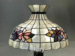 Vtg 18 Capiz Shell Lamp Shade Pink Blue Flowers Victorian Deco MCM Tiffany Styl